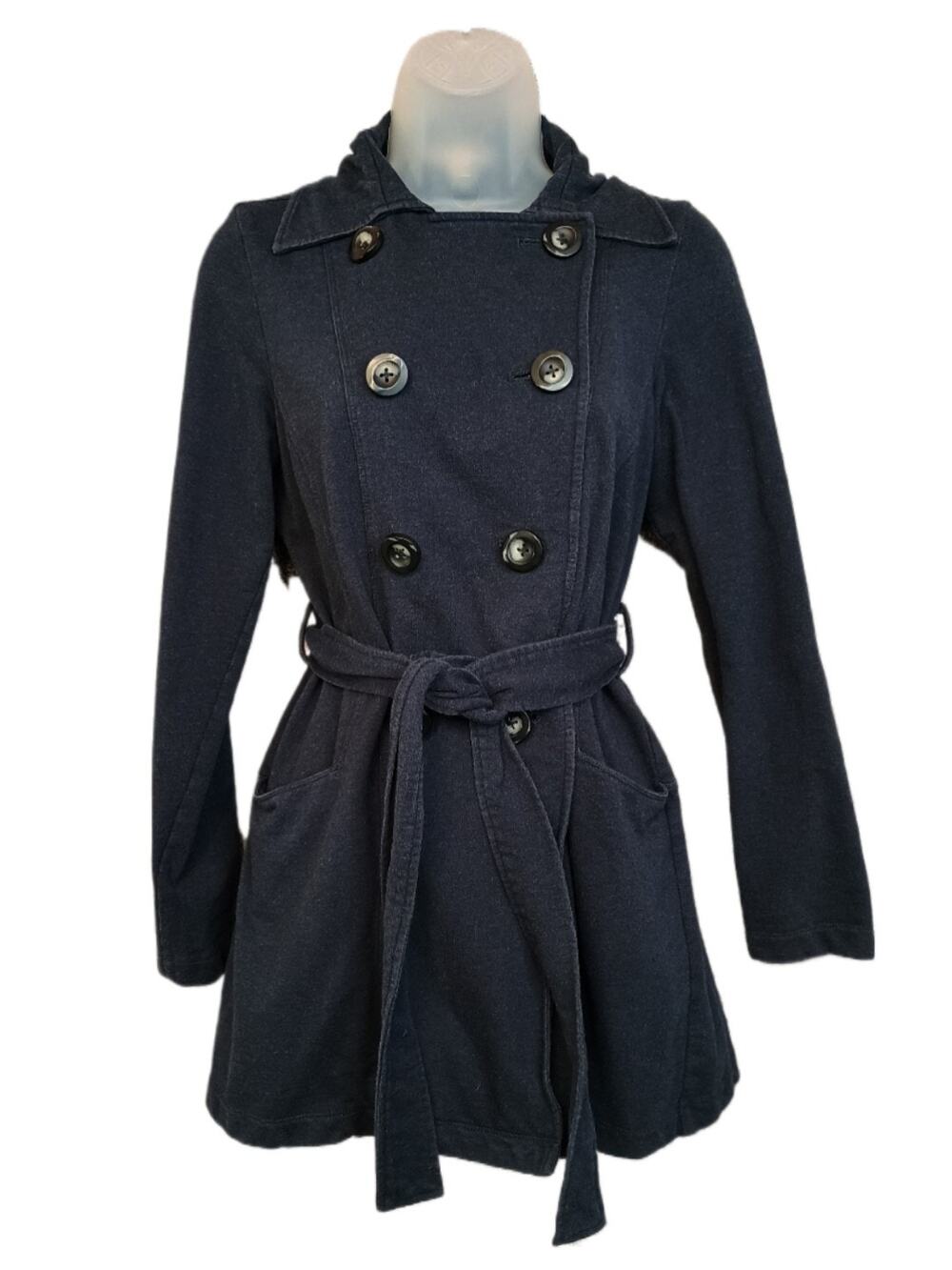 CAbi Dark Navy Knit Wrap Trench Jacket Style 151 Women’s size XS
